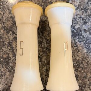 Cream Ceramic Salt and Pepper Shakers with Gold Accents
